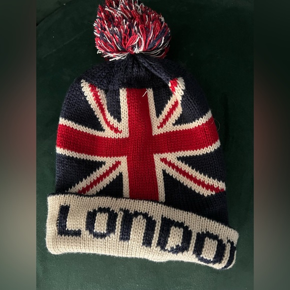 NEW Awnhill London beanie.  Red, white, blue knit. Red and white Pom Pom on top - Picture 1 of 3